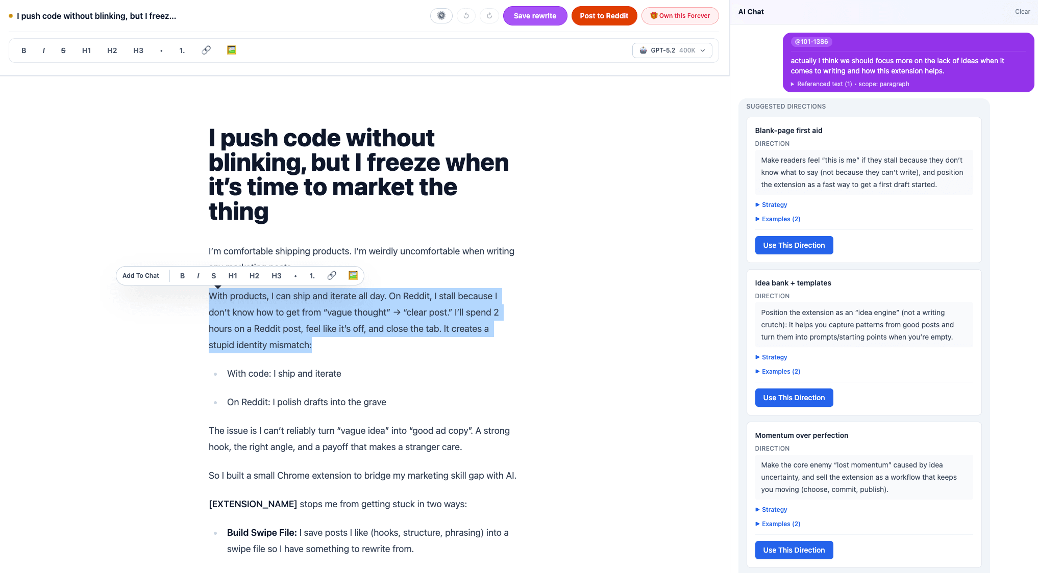 PostClarity extension preview